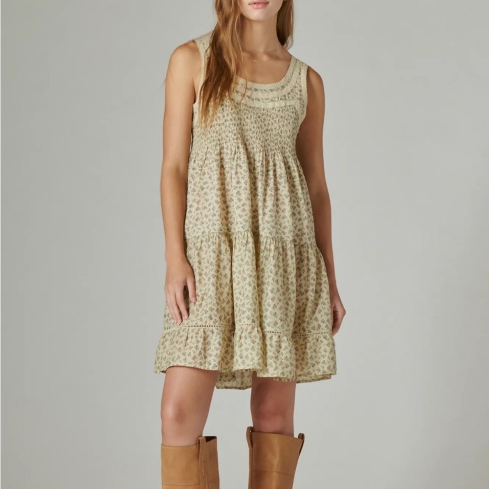 Lucky Brand Floral Embroidered Tier Mini Dress